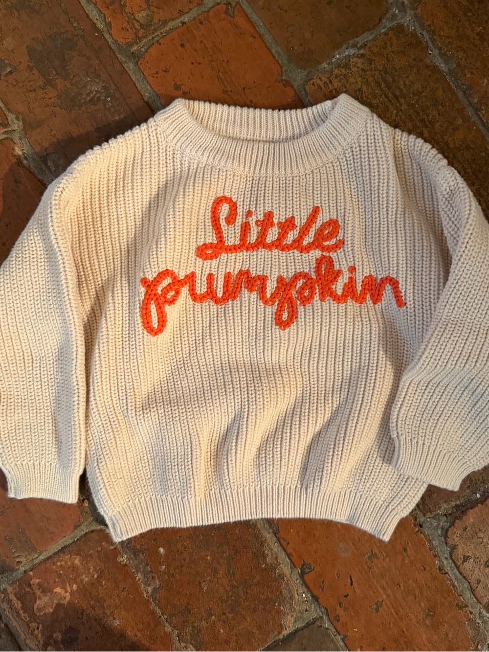 Baby Chunky Knit "Little Pumpkin" Cream Sweater Size 80/9-12M